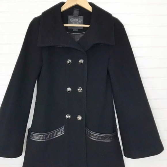 Mackage Black Cashmere Wool Blend Mid Coat High Double Breasted pleated - Picture 1 of 7